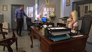 angelina ash bangs coworker desk gets cumshot on big ass after rough doggystyle