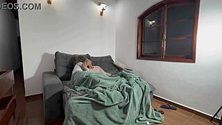 Curvy latina wife rides cock hard while cuckold husband watches intently