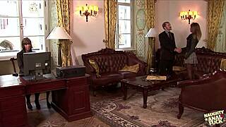 Spanking-obsessed lingerie secretary surrenders to older boss's desires