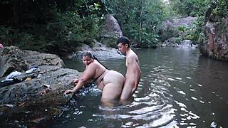 Step Mom Risky River Fuck Turns Wild with Huge Cock Thrusts