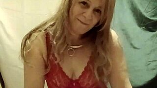 check out this enslaved french milf flashing her red body stockings solo at home