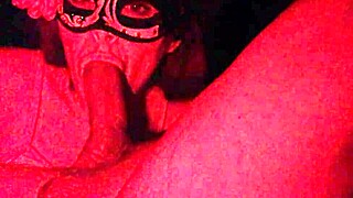 MASKED REDHEAD BABE SPREADS ASS SUCKS BIG COCK HOMEMADE AMATEUR BLOWJOB!