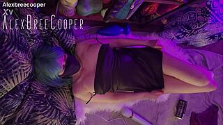 petite in little black dress takes anal bottles cans giant buttplug