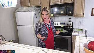 milf milks stepson's cock in kitchen swallows before his date