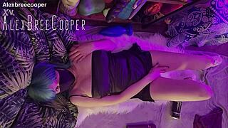 petite in little black dress takes anal bottles cans giant buttplug