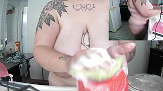 Chubby Latina Dishes Naked with Huge Tits