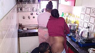 Hot stepsis Kajal and Promila fuck stepbro hard in kitchen 🔥💦