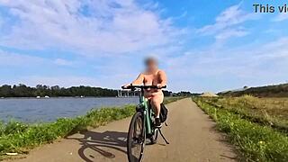 check this curvy milf with huge natural tits biking nude outdoors 🚲🍈😜