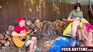 hey girl, these three guys are freeusing you hard during camping - take that pussy pounding!