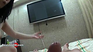 horny japanese milf riku sena slurps cock with big tits titty fuck