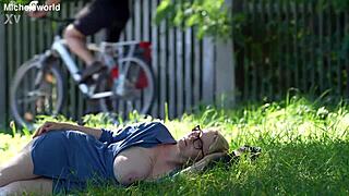 hiking downblouse flashes saggy tits publicly exposed 😈👀