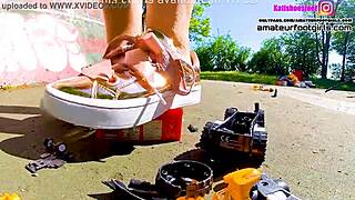 kati crushes toy cars under sneakers in giantess car trample frenzy