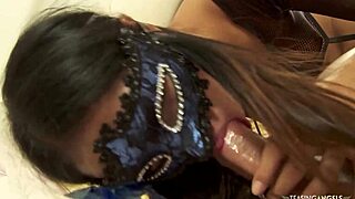 Masked Asian Babe Relishes Monster Cock Pounding Her Shaved Pussy Hard