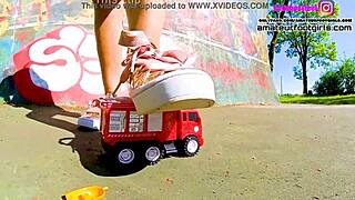 kati crushes toy cars under sneakers in giantess car trample frenzy
