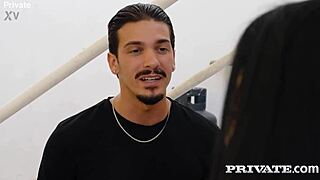 Britney Dutch bends over for deepthroat blowjob then rides cock anal doggystyle to shaved pussy creampie
