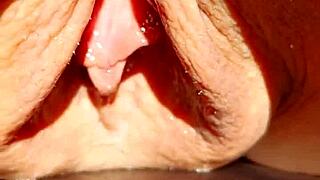 Whoa check out this horny mature flashing her huge soaked meaty pussy lips slow-mo!