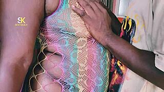 Janbari fucks ecstatic pussy doggystyle on bed