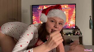 Cute Brunette Roommate's Gentle New Year's Blowjob Leads to Tight Pussy Sex