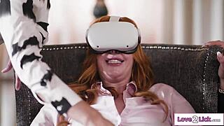 brunette milf gets double penetrated by employees with dildos for massive vr orgasm