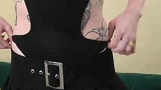 kit summers STRIPS in little black bodysuit gothic miniskirt part 3 photoshoot