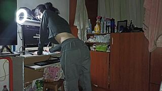 while she cleans house blindfolded bunny lets big cock daddy penetrate her tight ass and pussy secretly