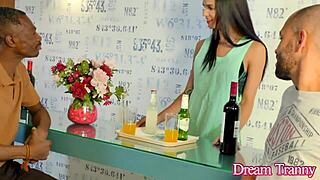 Petite tgirl Gabrielly Ferraz takes interracial double anal from two huge cocks bareback