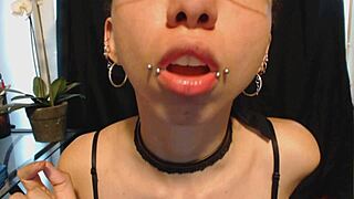Petite Goth Teen Applies Nude Lipstick While Drooling Saliva All Over Tongue