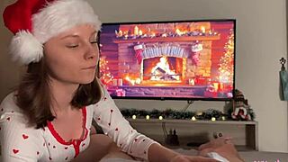 Cute Brunette Roommate's Gentle New Year's Blowjob Leads to Tight Pussy Sex