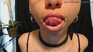 Petite Goth Teen Applies Nude Lipstick While Drooling Saliva All Over Tongue
