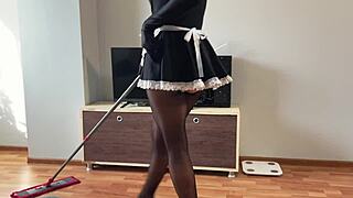 Pantyhose Maid Spots Boss Peeking and Teases into Hot Ride