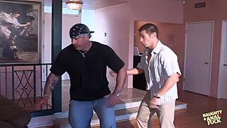 thieves fuck brunette bent over doggystyle double anal threesome cum mouth