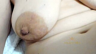 After shower, angela-milf fingers hairy pussy and clit craving young cock