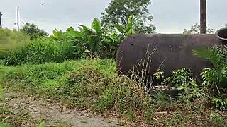 colombian wife excites flashing panties legs outdoor public risky people pass