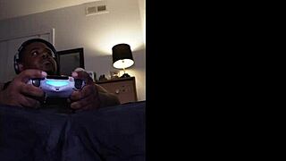Chubby gamer strokes fat uncensored cock close up to massive orgasm