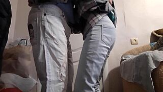 Lesbian brides sneak mutual masturbation in jeans while husbands watch football nearby