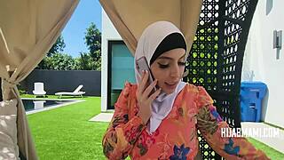 Muslim housewife sneaks peek at handyman's cock then rides cowgirl