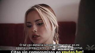 Whoa, blonde stepdaughter sucks that cock deep before wild fucking with spanish subtitles!