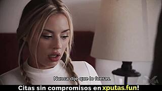 Whoa, blonde stepdaughter sucks that cock deep before wild fucking with spanish subtitles!