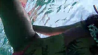 petite tattooed teen teases skinny ass poolside before huge toy stretches tight holes