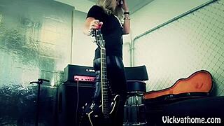 Vicky Vette bathes huge tits in cum after deepthroat handjob pov