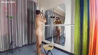 naked nudist regina noir trims juicy shaved pussy lips beachside