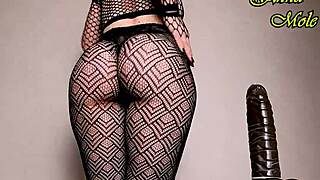 Pawg spreads juicy ass in black tights riding huge dildo close-up