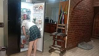 biker pins me bent over kitchen fridge heels up pounding my wet pussy homemade