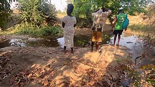 Shy Country Ebony Bent Over for Big Black Cock Doggystyle Outside Ranch