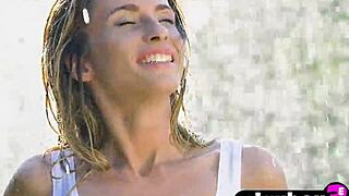 wet curvy milf cara mell bares big tits and fat ass outdoors