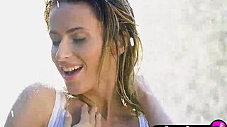 wet curvy milf cara mell bares big tits and fat ass outdoors