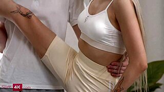 damn that petite blonde with braces gets her shaved pussy fucked deep after jogging cumshot facial