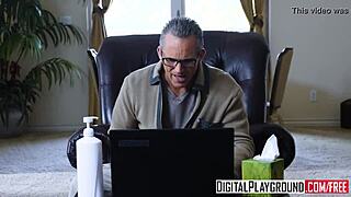 Skinny teen April Snow takes huge cock workout 3some