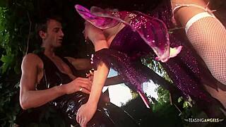 Two Costumed Guys Pound Horny Blonde Milf In Outdoor Threesome Doggystyle
