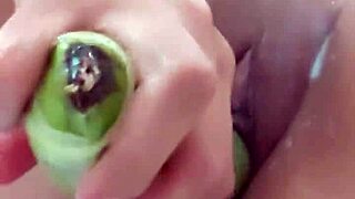 Colombian babe shoves banana deep in pussy orgasms squirting hard
